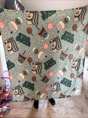 Starbucks Mint, Pink & Cream Logo Pattern Throw